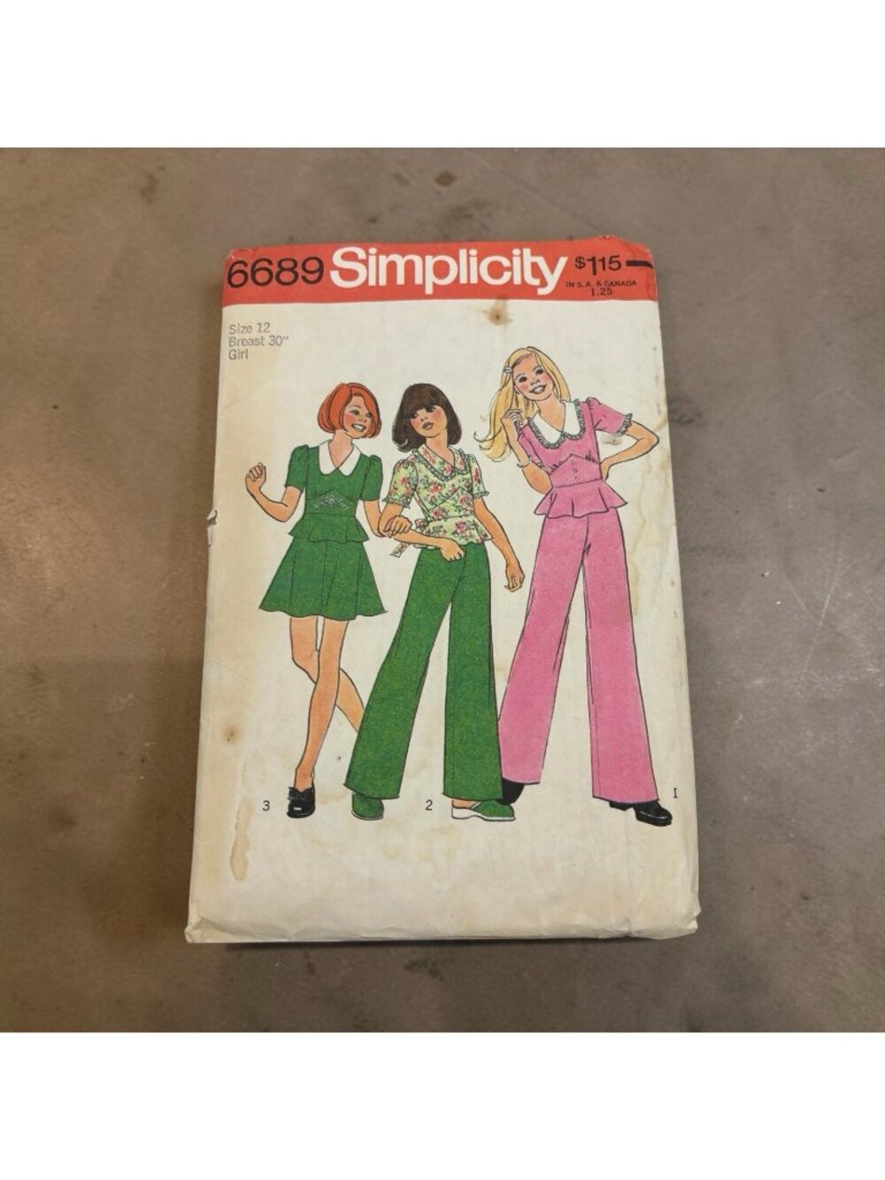 6689 Vintage Simplicity Sewing Pattern Girls 1970s Two Piece Dress Top Pants 12